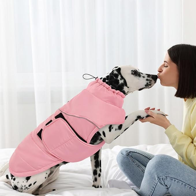 Peferhouse Dog Warm Winter Coats for Large Dogs Female, Dog Cold Weather Coat Dog Windproof Reflective Jacket with Harness Hole Thick Dog Vest Jacket Pink 4XL
