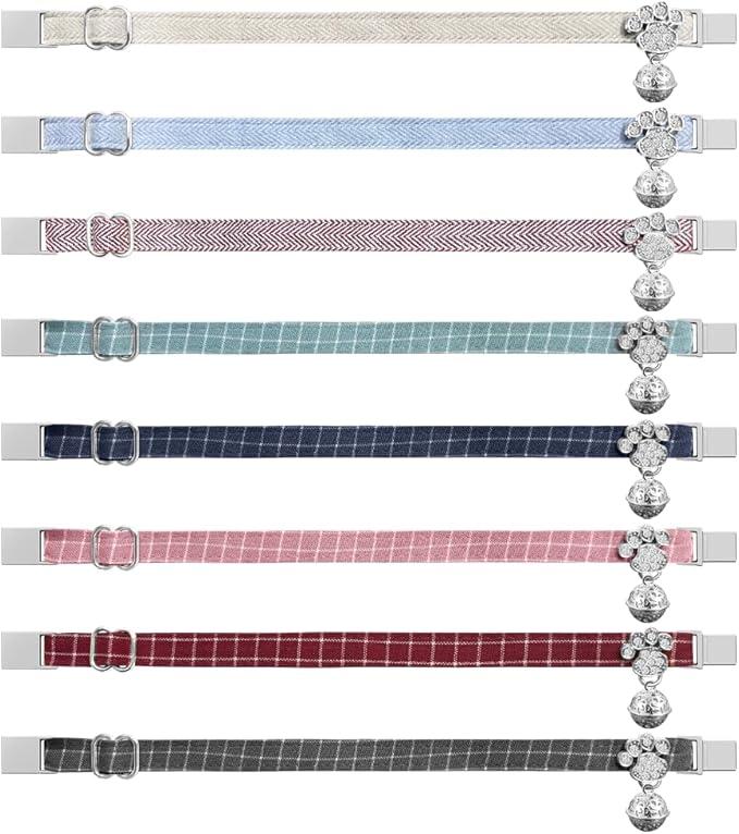 Personalized Breakaway Cat Collars - Magnetic Buckle, Bell - Safety Quick Release, Customized for Girls & Boys Cats- (Checkered-Navy)