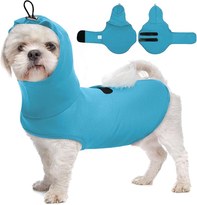X-Small Vest for Dogs Anxiety,Sleeveless Lightweight Calming Shirt | Adjustable Chest & Hood Neck Wraps for Puppy,Anti-Anxiety Jacket for Chill,Fireworks,Sound(Blue)