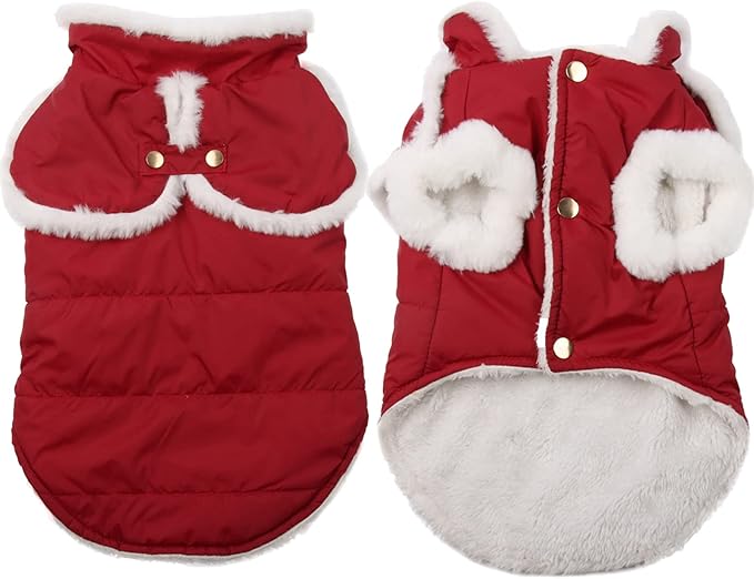 Shawl Design Fleece Lined Warm Dog Jacket for Puppy Winter Cold Weather,Soft Windproof Small Dog Coat,Red S