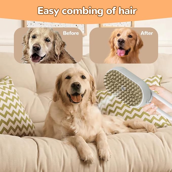 2025 New Cat Steam Brush, 3 in 1 Pet Steam Groomer Comb, Rechargeable Pet Steam Groomer Brush for Massaging and Cleaning Shedding Pets Hair, Anti-Static Hair Removal Comb for Cats Dogs (White)