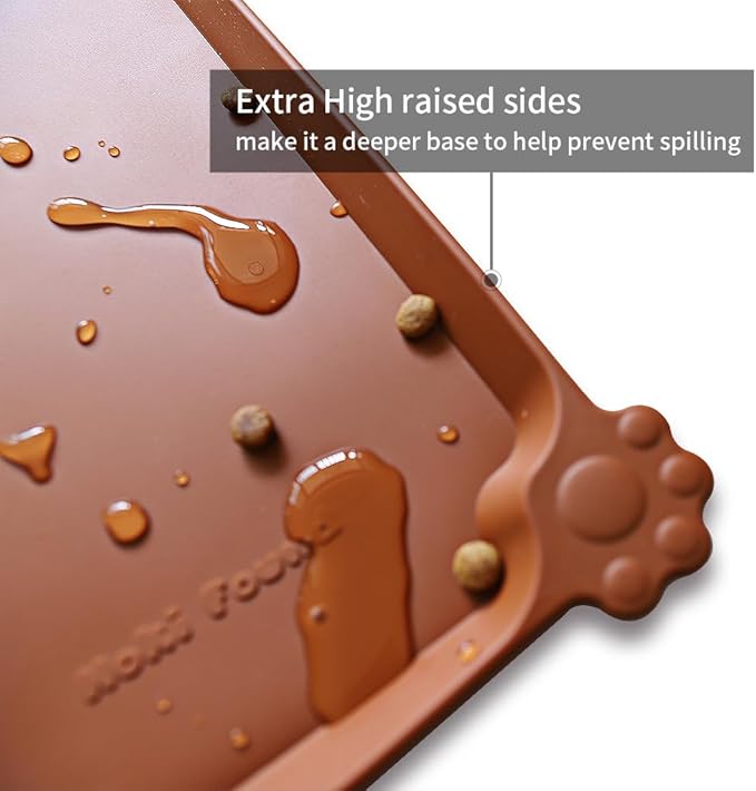 Hoki Found XX-Large Silicone Pet Food Mats Tray - Non Slip Pet Dog Cat Bowl Mats Placemat - Dog Pet Cat Feeding Mat - Waterproof Dog Cat Food Mats -Pet Water Mats for Carpet - Caramel