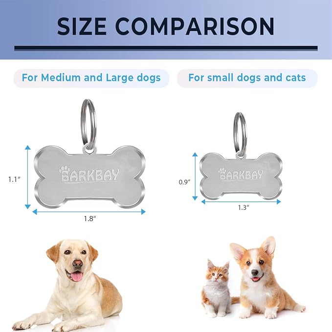Dog Tags Personalized for Pets,Dog Name Tags QR Code,No Subscription Fees,Modifiable Pet Online Profile,Stainless Steel,No App Required,for Dogs and Cats Small,Medium,Large(Dog Bone,Regular)