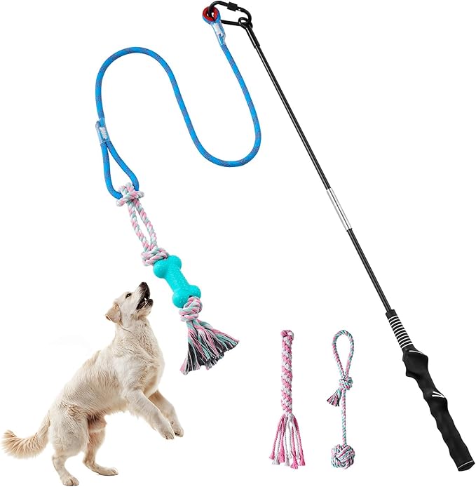 Aitmexcn Flirt Pole for Dogs Chase and Tug of War, Interactive Dog Toys for Large Medium Small Dogs, Dog Enrichment Toys with Rope Chewing Toys for Outdoor Training Playing Exercise