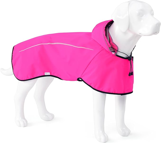 Mile High Life Dog Raincoat, Adjustable Waterproof Pet Rain Jacket, Reflective Hooded Poncho for Small Medium Large Dogs, Lightweight Breathable Pet Rain Coat (Hot Pink,M Chest 22"-28")