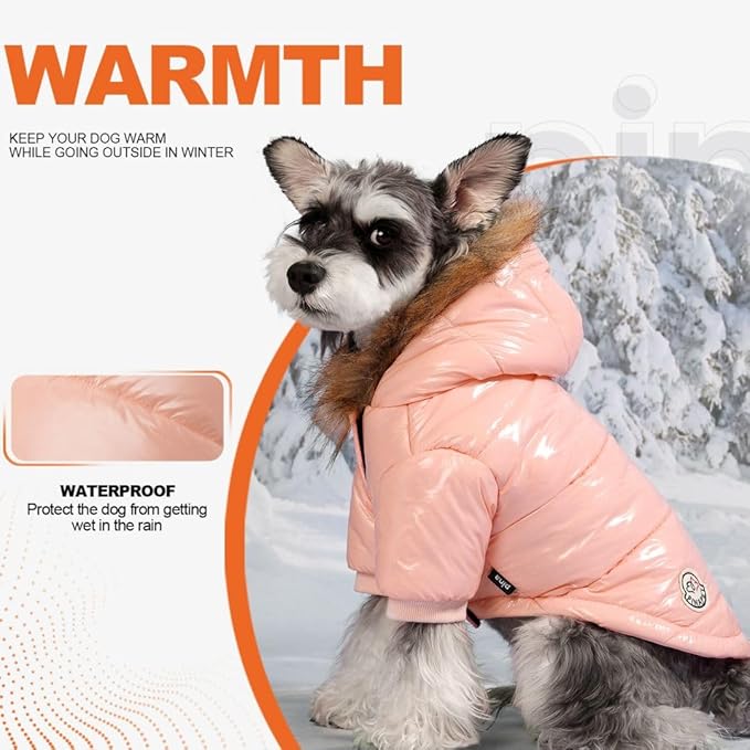 PINA Dog Winter Coat with Faux Fur Hood, Windproof and Warm, Suitable for Small to Large Dogs, Pink, XL