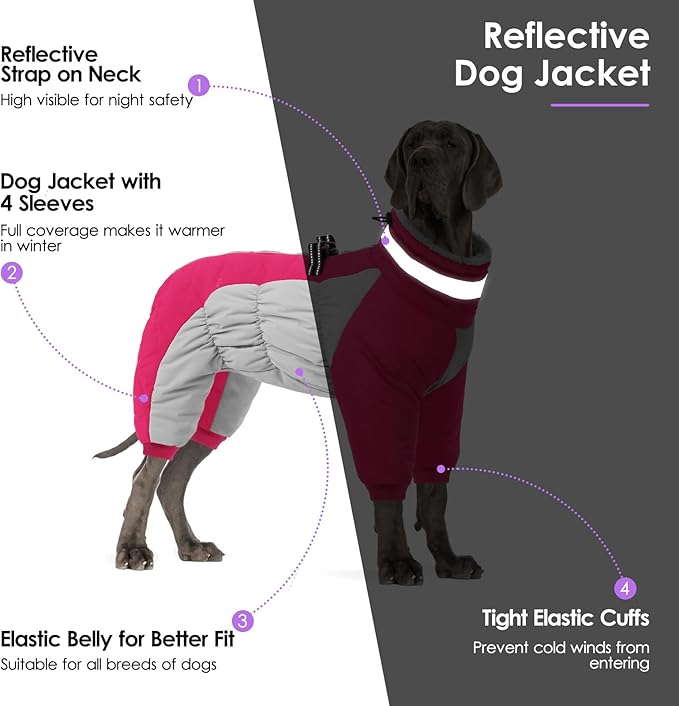 SUNFURA Full Body Dog Coat - Warm Fleece Jacket for Small Dogs, Turtleneck Winter Coats with Harness, Reflective Dog Snowsuit Windproof Puffer Jackets with Legs for Pug, Jack Russel, Hot Pink S