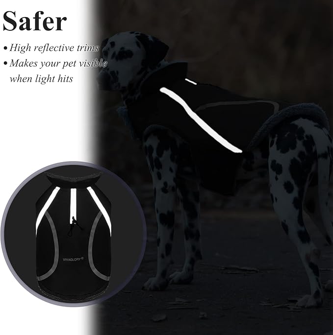 VIVAGLORY Frostfit Dog Coat, Dog Jacket for Winter & Cold Weather, Warm Fluffy Fleece Lined Water Resistant Reflective for Puppy, Coat with Velcro Fastening & Leash Hole, XS, Black