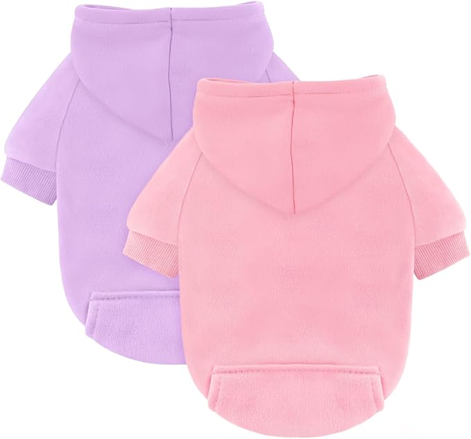 Idepet Pet Dog Hoodies 2 Pack with Pocket, Dog Outfits for Small Pets Chihuahua Clothes Warm Coat Jacket Autumn Puppy Sweatshirt Cats Clothing