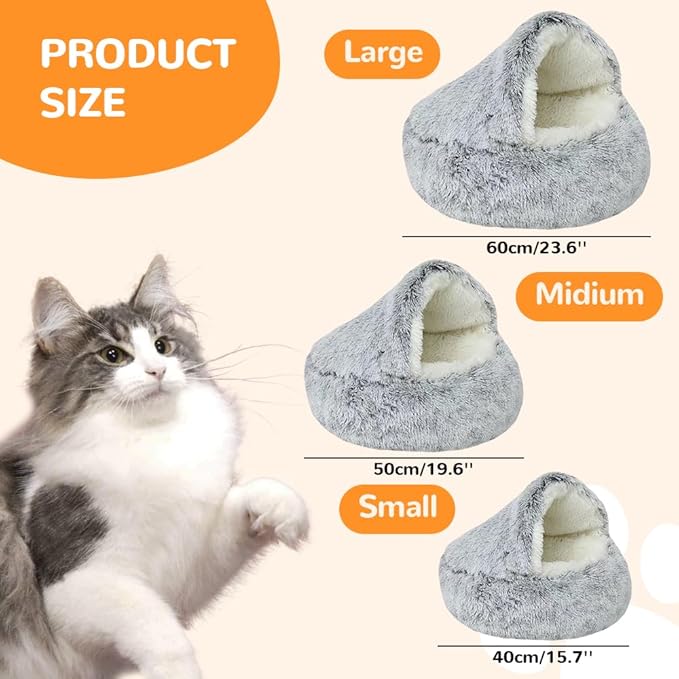 Lapcatz Nest Bed, 2026 Upgraded Cat Beds for Indoor Cats, Portable Fluffy Pet Bed, Durable Covered Cat Bed for Indoor Use, Soft Puppy Bed for Pet Owners (Grey, Medium)