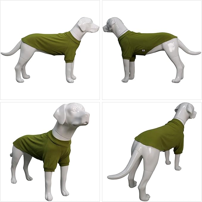 Lovelonglong Ribbed Dog T-Shirt Cotton Knitted Dog Sweaters for All Season Pet T-Shirts for Large Medium Small Dogs Olive Green S