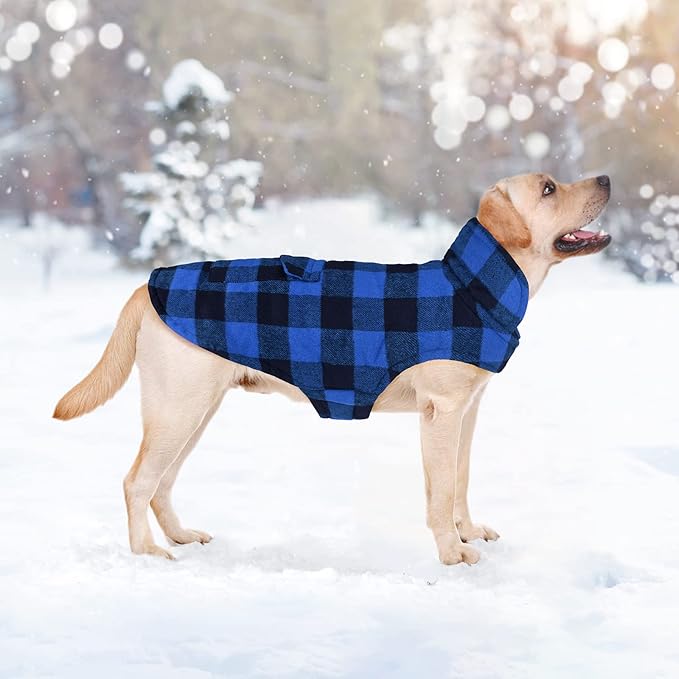 Malier Dog Winter Coat, Classic Plaid Fleece Dog Cold Weather Coats Dog Jacket with Pocket, Windprood Warm Dog Coat Vest Winter Pet Clothes Apparel for Small Medium Large Dogs (Blue, Medium)