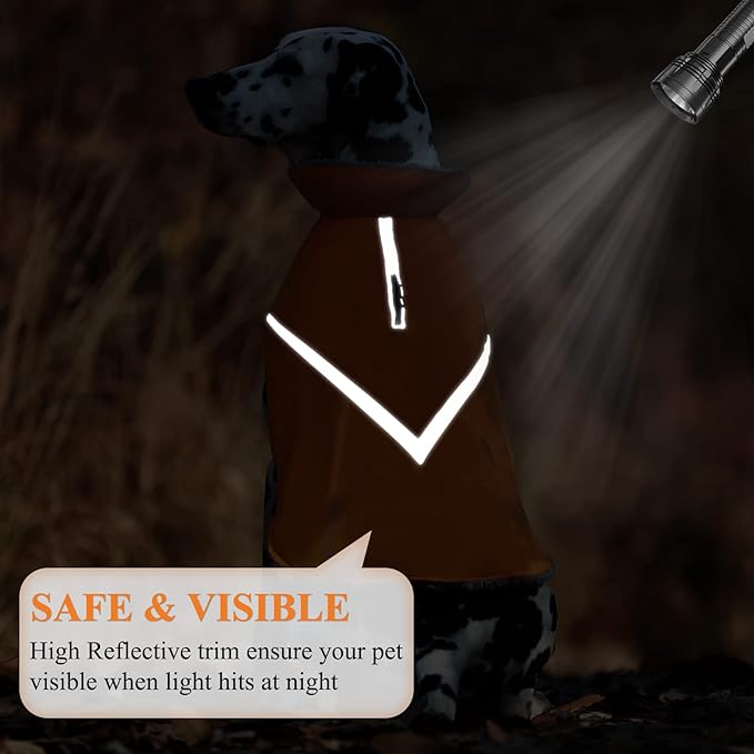 VIVAGLORY Snowrap Dog Coat, Jacket with Harness Hole & Velcro Closure, Dog Coat for Winter & Cold Weather, Fluffy Warm Fleece Lined Reflective Water Resistant for Puppy, S, Orange
