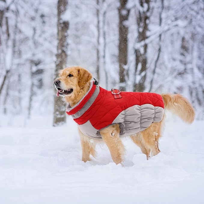 Lelepet Dog Coat Warm Dog Winter Coat Waterproof Dogs Jacket with Harness Built in Reflective Pet Fleece Vest Zip-Up Cold Weather Coats for Medium Dogs Turtleneck & Windproof Coats Dachshund Red M