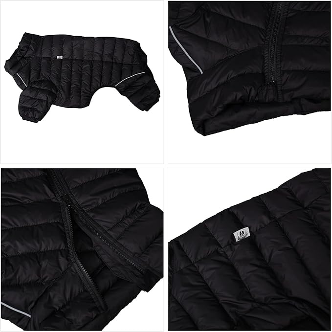lovelonglong Dog Coat Dog Warm Jacket, 4 Legs Covered Waterproof Windproof Reflective Warm Dog Vest, Zippered Adjustable Outdoor Dog Snow Jacket for Small Medium Large Dogs Black XXL