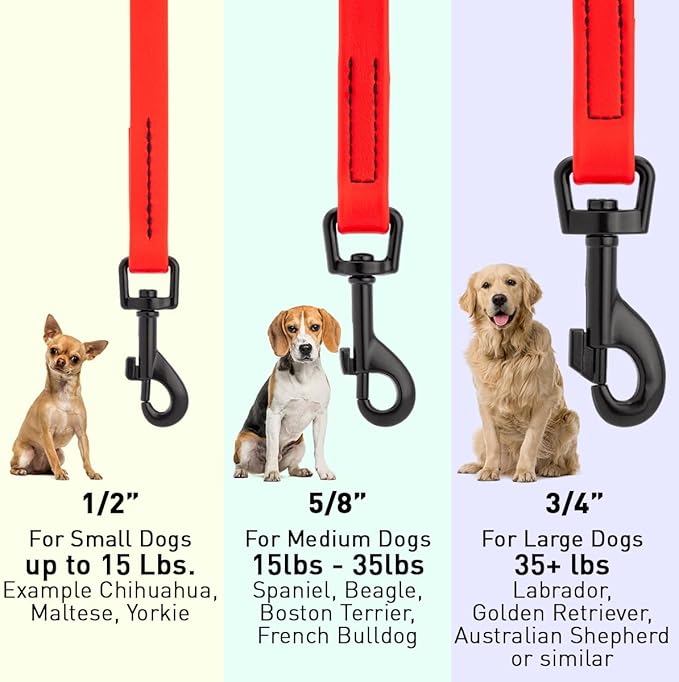 Dogline Biothane Waterproof Dog Leash 2/4/6 Ft Strong Coated Nylon Webbing with Black Hardware Odor-Proof Easy to Clean High Performance for Small or Large Dogs Made in USA, Cherry Red