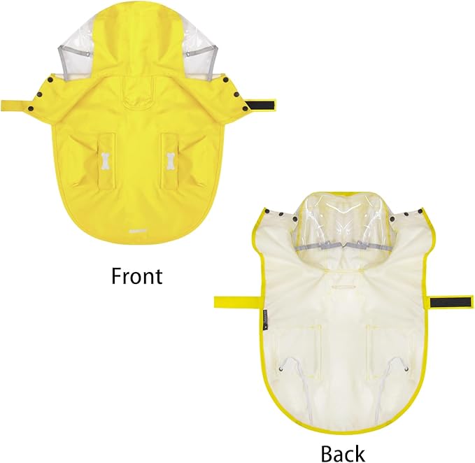 Dog Raincoat Waterproof, Adjustable Reflective Hooded Dog Rain Poncho with Leash Hole for Small Medium Large Dogs (Yellow, Large)