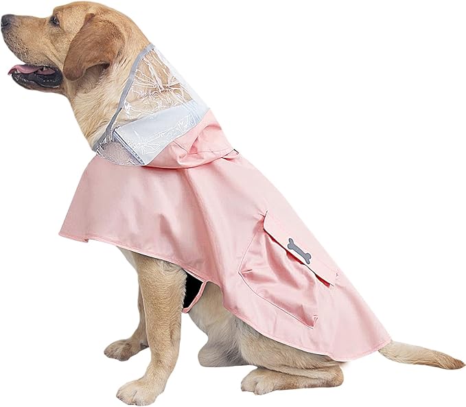 Dog Raincoat Waterproof, Adjustable Reflective Hooded Dog Rain Poncho with Leash Hole for Small Medium Large Dogs (Pink, XX-Large)