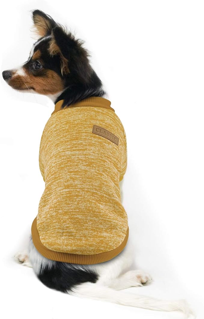 Idepet Pet Dog Classic Knitwear Sweater Fleece Coat Soft Thickening Warm Pup Dogs Shirt Winter Pet Dog Cat Clothes Puppy Customes Clothing for Small Dogs(M,Yellow)