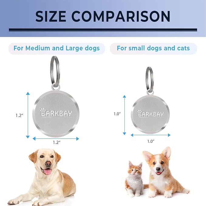 Dog Tags Personalized for Pets,Dog Name Tags QR Code,No Subscription Fees,Modifiable Pet Online Profile,Stainless Steel,No App Required,for Dogs and Cats Small,Medium,Large(Round,Regular)