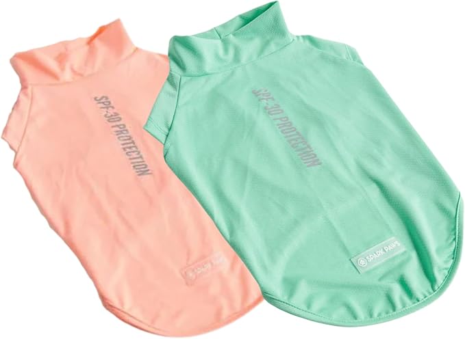 Spark Paws Sunblock Dog T-Shirt, SPF30 Protection, Lightweight Breathable Quick Dry for Dogs with Sensitive Skin - Peach & Mint (Set of 2) - S