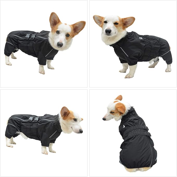 Dogs Waterproof Jacket, Lightweight Waterproof Jacket Reflective Safety Dog Raincoat Windproof Snow-Proof Dog Vest for Small Medium Large Dogs Black XL