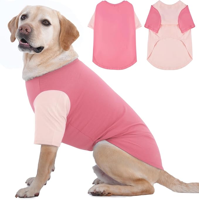 2 Pack Large Dog T-Shirts 3XL - Breathable Lightweight Cotton Shirt for Dogs, Shedding Control Sun Protection Summer Clothes for Large Breed Husky, Labrador, Day Walk, Sea, Park Play, Pink