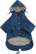 Morezi Dog Zip Up Raincoat with Reflective Buttons, Rain/Water Resistant, Adjustable Drawstring, Removable Hood, Raincoats with Legs 8lbs to 80lbs Available - Dark Blue - XL