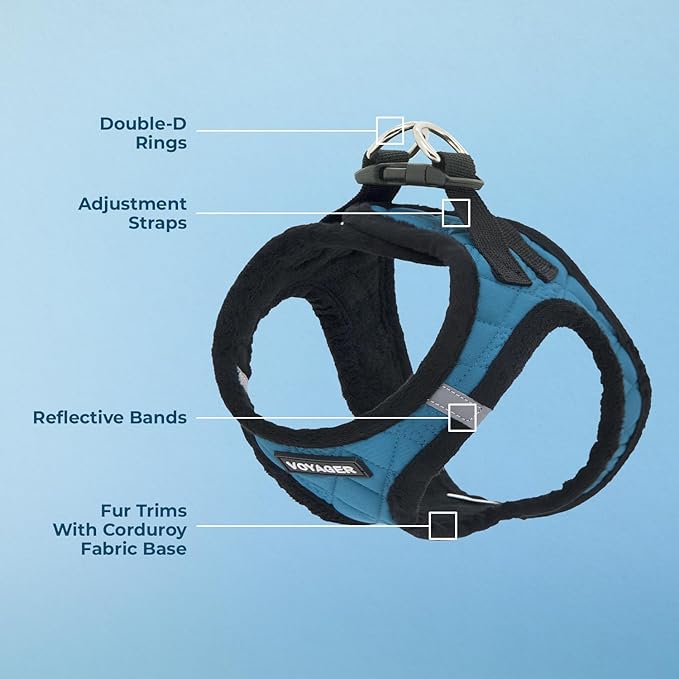 Best Pet Supplies - All Weather Mesh / Plush, Reflective, No Pull Harness for Small, Medium Dogs, Cats - Secure with Hook & Loop Fastener, Buckle, Double D-Rings - Turquoise Plush, M