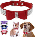 Serijoars Small Dog Collar with Rhinestone Crystal Diamond Colorful Bling Girl Puppy Cat Collars (S, Red1)