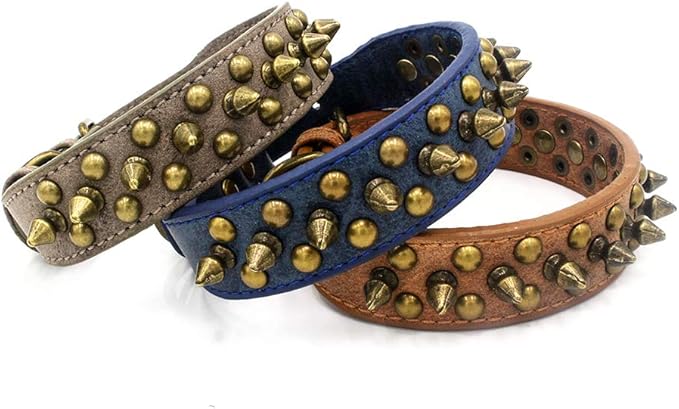 Spiked Dog Collar Soft Pu Leather Mushrooms Rivet Spike Studded Puppy Adjustable Pet Collars for Small Breeds (L, Brown1)