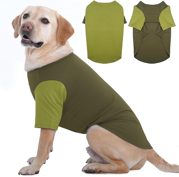 2 Pack Large Dog T-Shirts 3XL - Breathable Durable Cotton Shirt, Shedding Control Protect Skin Dogs Clothes for Husky, Labrador, Summer Hot Day Sleep, Walk, Sea, Park Play, Camping, Green