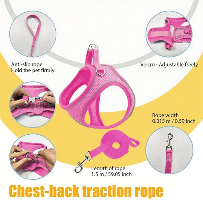 No Pull Dog Harness with Leash Set - Adjustable Reflective Step-in Puppy Vest for Small Medium Dogs & Cats, Pink S - Escape Proof Soft Mesh Comfort Harness for Walking, Choke Free Pet Safety