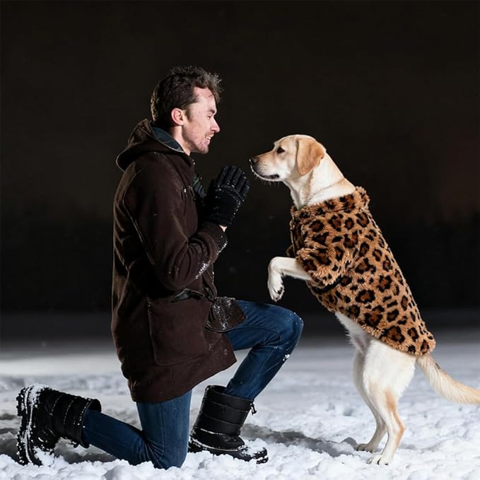 GreenJoy Leopard Print Dog Sweater – Stretchy Fleece Dog Turtleneck Sweatshirt for Puppies & Cats, Soft & Warm Pet Winter Clothes for Small, Medium & Large Dogs (Coffee Brown, Large)