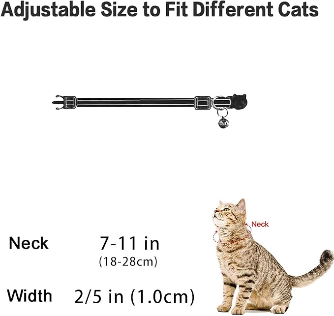 4 Pack Breakaway Cat Collar with Bell,Safety Adjustable Cat Collars Set with Reflective Tape,Ideal for Girl Cats Boy Cats
