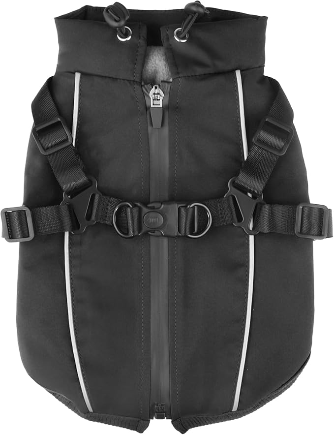 Dog Winter Coat Reflective Water-Resistant Jacket, Fleece Lined Windproof Puppy Coat with Back Zipper & D-Ring, Cold Weather Dog Coats for Small Medium Large Dogs (XXL, Black)