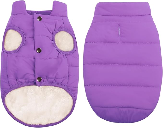 ASENKU Dog Winter Coat - Waterproof Windproof Dog Jacket, Warm Snowproof Doggie Puffer Vest for Cold Weather, Lightweight Snow Coats for Small Medium Large Dogs (Purple, S)