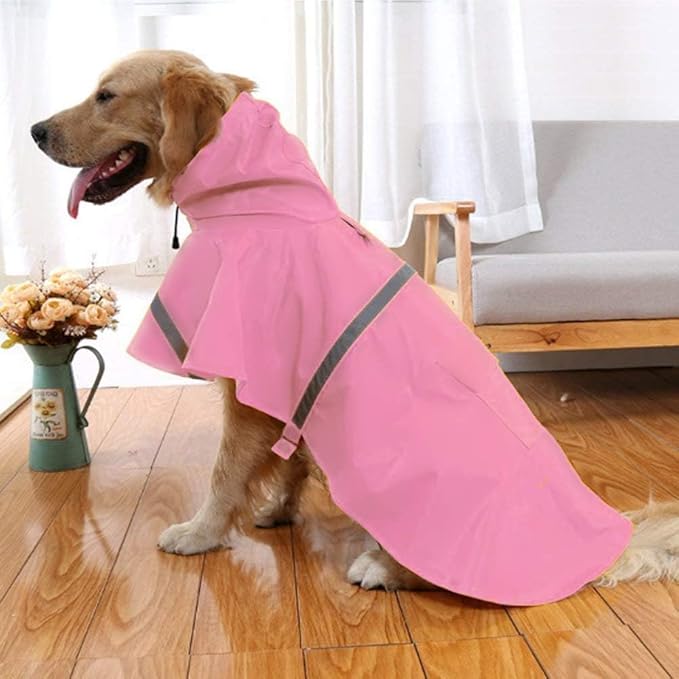 NACOCO Large Dog Raincoat Adjustable Pet Water Proof Clothes Lightweight Rain Jacket Poncho Hoodies with Strip Reflective (L, Pink)