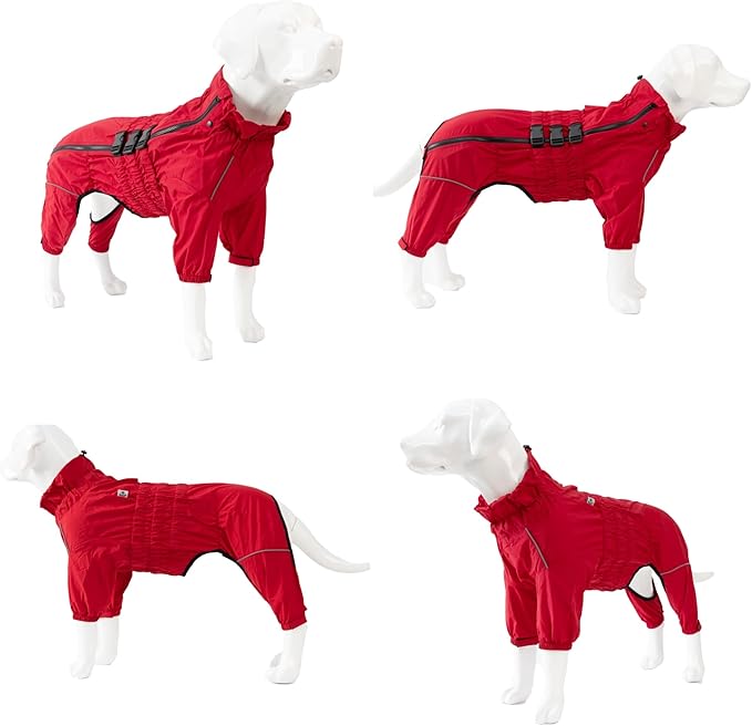 Dogs Waterproof Jacket, Lightweight Waterproof Jacket Reflective Safety Dog Raincoat Windproof Snow-Proof Dog Vest for Small Medium Large Dogs Red XS