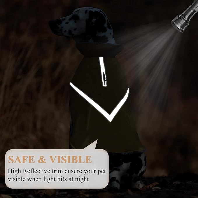 VIVAGLORY Snowrap Dog Coat, Jacket with Harness Hole & Velcro Closure, Dog Coat for Winter & Cold Weather, Fluffy Warm Fleece Lined Reflective Water Resistant for Puppy, XXS, Khaki