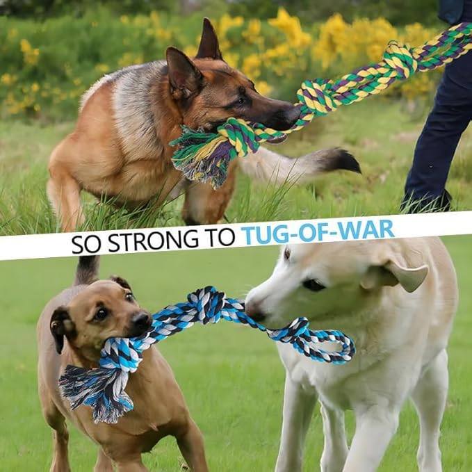 2 Pack Dog Rope Toy for Large Breed Aggressive Chewers, Nearly Indestructible Chew Rope Tug of War Toy, Interactive Toy for Boredom, Teeth Cleaning (390g/each, 55cm)