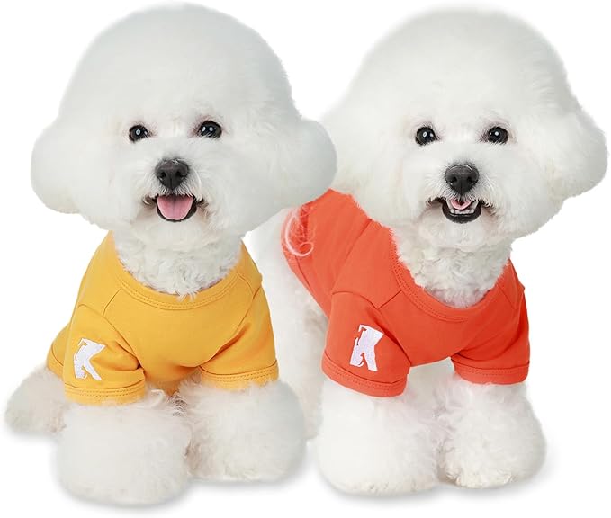 Koneseve Dog Shirts Breathable Cotton Dog Clothes Stretchy T-Shirt for Small Medium Large Dogs Cat Shirt Soft Puppy Outfit Kitten Apparel Pet Pullover Tee Blank Sweatshirt 2-Pack Yellow & Orange S