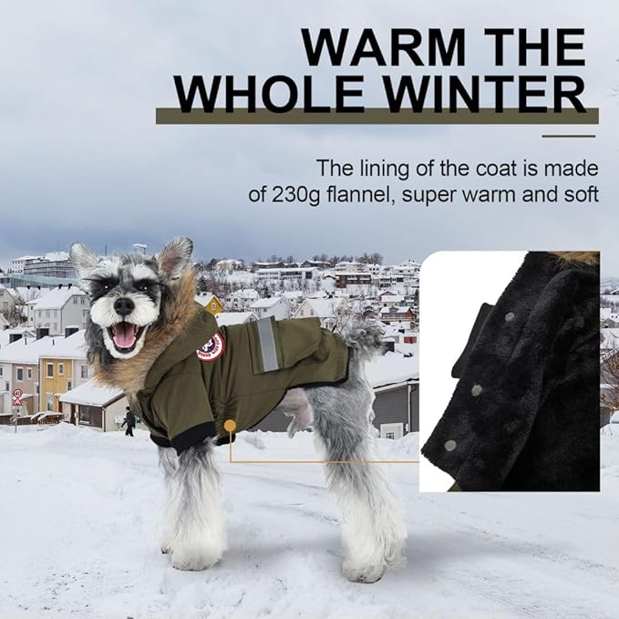 PINA Dog Coats for Small Dogs, Waterproof & Windproof Reflective Dog Jacket with Pocket, Warm Dog Cold Weather Coat with Flannel Lining & Faux Fur Hood
