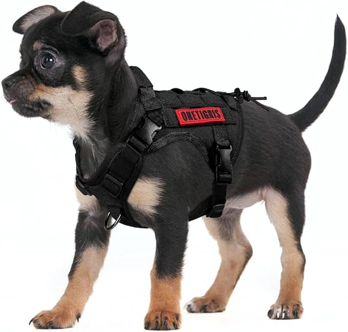 OneTigris Tactical Dog Harness Vest,No-Pull Service Dog Vest with Hook & Loop Panels,Adjustable Dog Vest Harness for Walking Hiking Training(Black,XS)