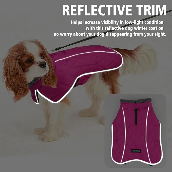 Fragralley Dog Coat Medium, Waterproof Dog Jacket with Warm Fleece Lining, Adjustable Reflective Dogs Winter Coat, Turtleneck Pet Coats for Cold Weather (Rose Pink M)