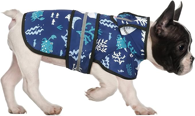 HDE Dog Raincoat Jacket Reflective Adjustable Hooded Pet Poncho Rain Coat with Leash Hole for Small to X-Large Dogs Sharks - M