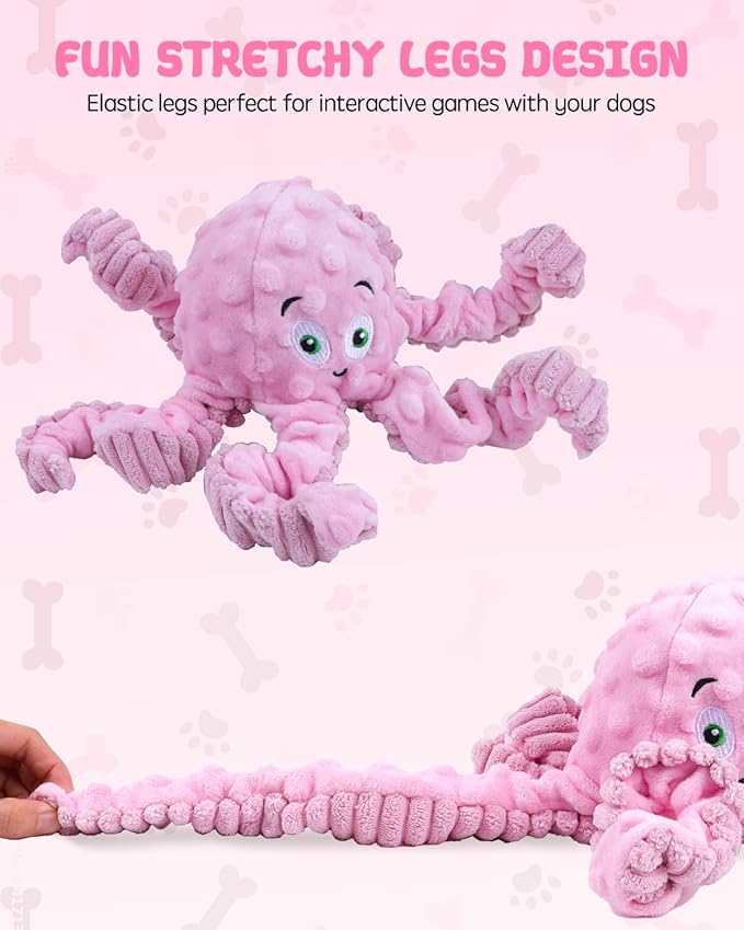 Dog Toys Squeaky, Interactive Plush Stuffed Octopus Tug of War Toy, Puppy Teething Pet Toy for Small Medium Large Dogs to Keep Them Busy
