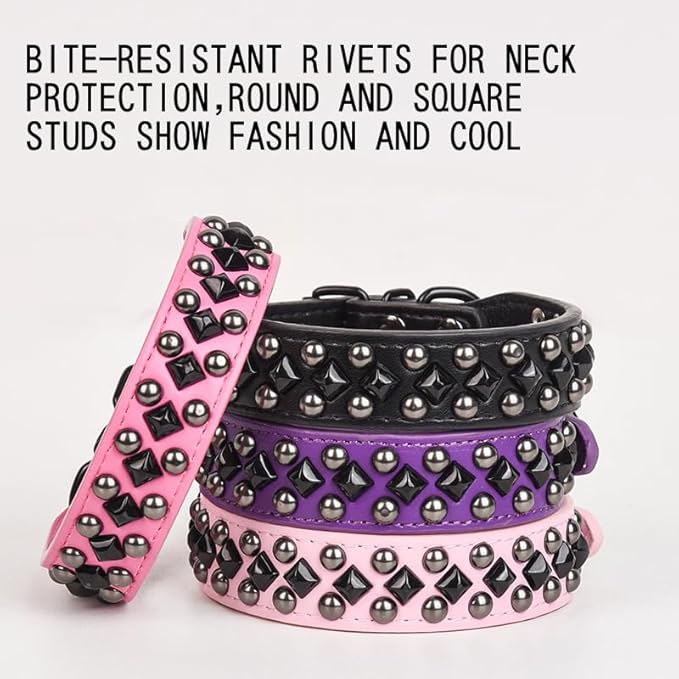 Serijoars Spiked Studded PU Leather Dog Collar for Small, Medium, Large Breeds, Pit Bull, Bully, Husky, Terrier, Adjustable (Black, L (41-47CM))