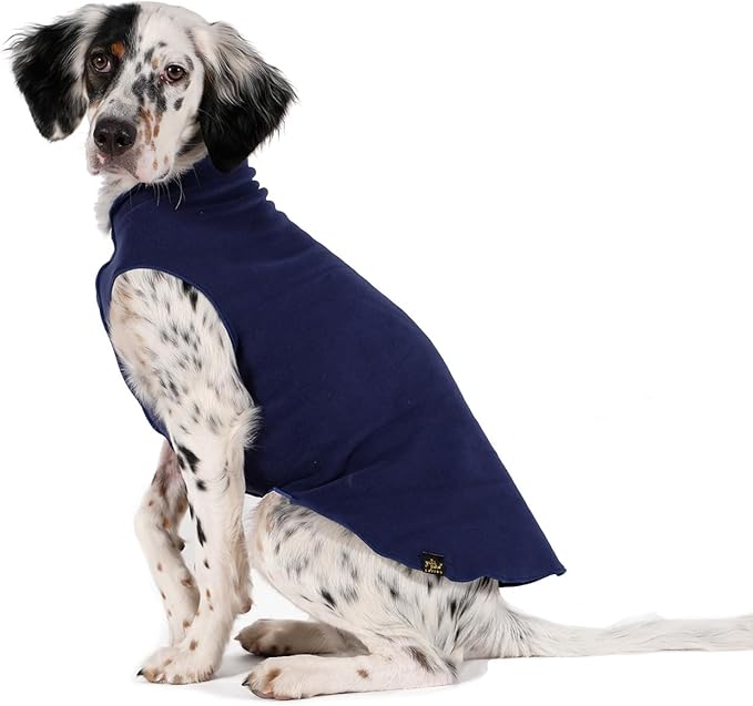 Goldpaw Stretchy Fleece Jacket for Small Dogs - Super Soft, Warm Dog Sweater - Pet Sweater Vest for Fall and Winter - Canine Clothes Made in The USA - Machine Washable - Navy - Size 16