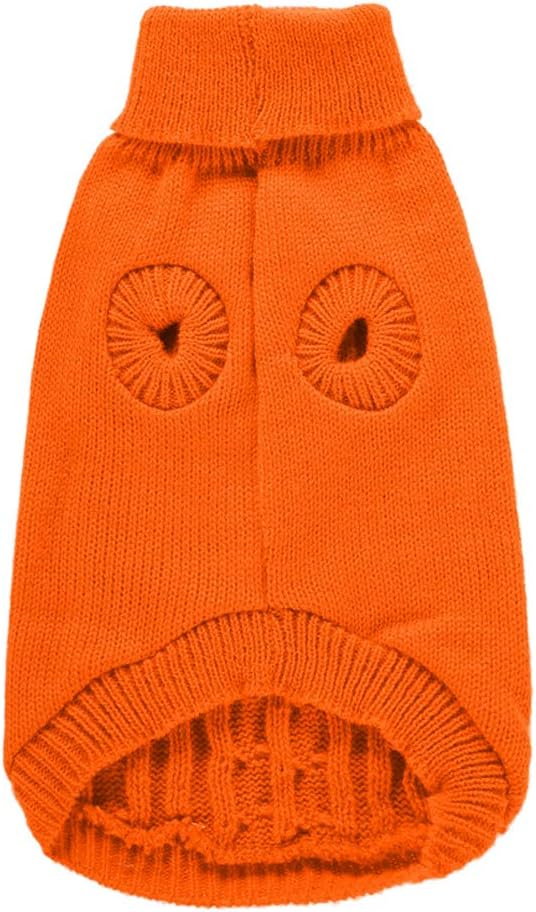 Dog Sweater, Warm & Soft Acrylic Blend, Orange, Large, Turtleneck, Solid, Casual, Adult, Machine Washable, Stretchable, Winter, Pet Apparel, Sweater, Dog, Cat